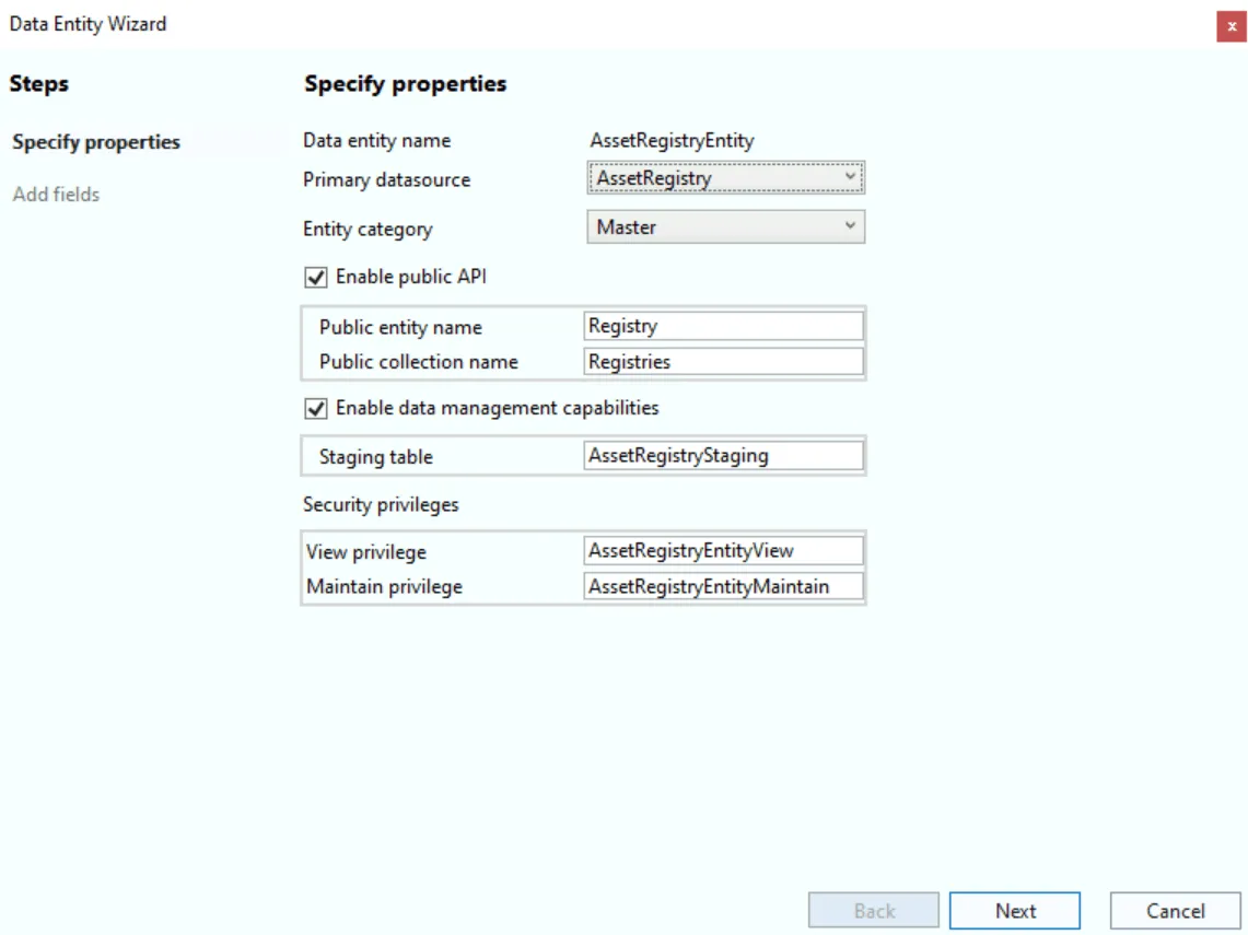 Data entity wizard