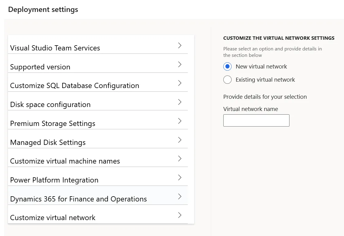 Screenshot: Customize virtual network