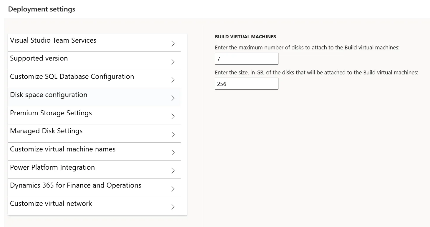 Screenshot: Disk space configuration