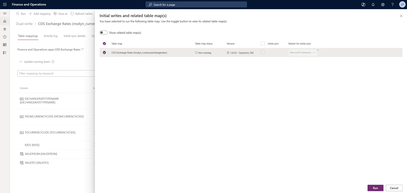Screenshot: Step 4: Set Up Table Mapping in F&O