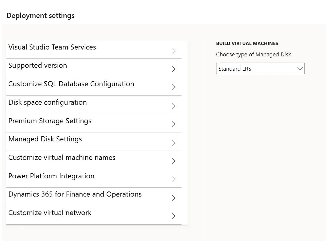 Screenshot: Managed Disk Settings