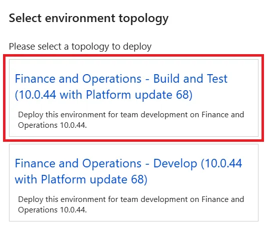 Screenshot: 2. Select topology and version