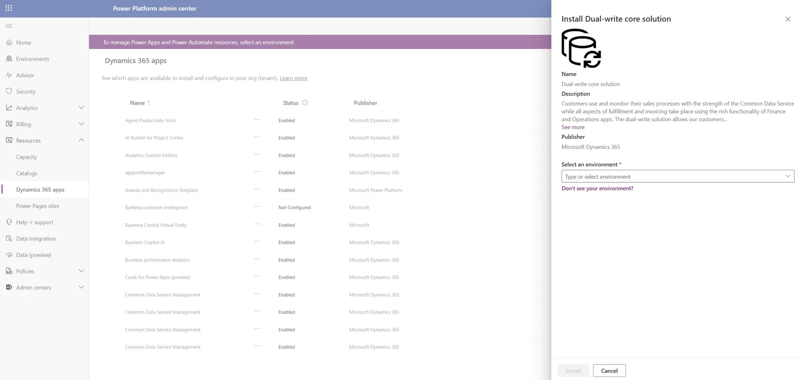 Power platform admin center install solution
