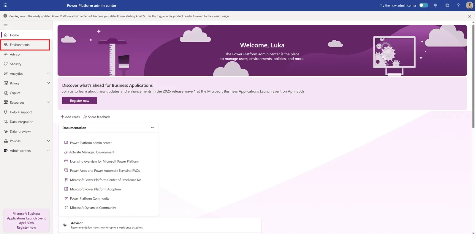 Pp admin center